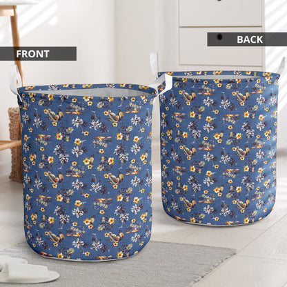 Hawaiian Flower Blue Print Laundry Basket