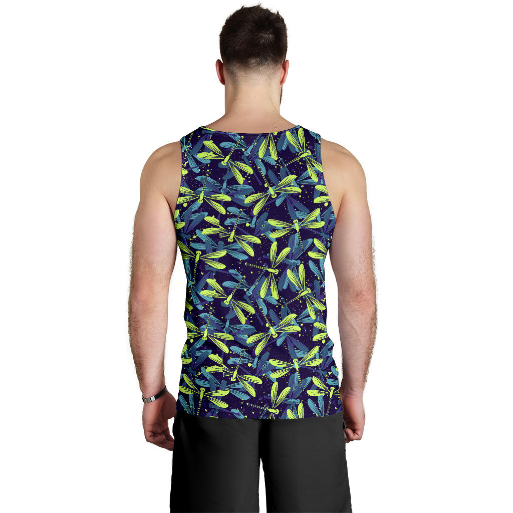 Dragonfly Lime Blue Print Pattern Men Tank Top