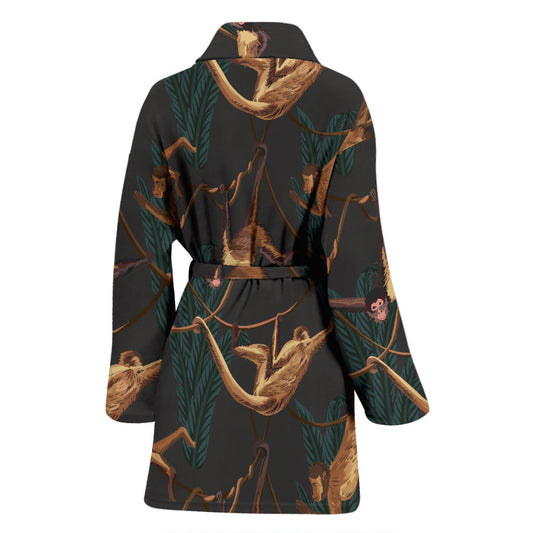 Monkey Pattern Print Design 02 Women Bathrobe
