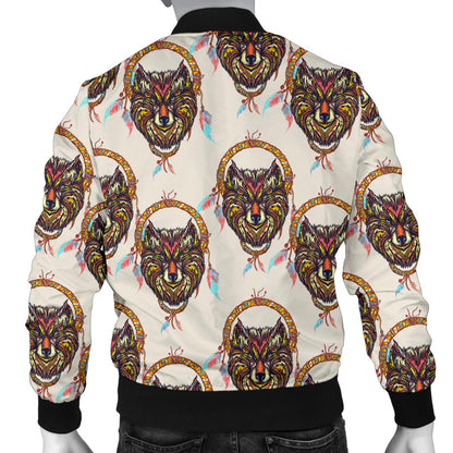 Wolf Tribal Dream Catcher Design Print Men Bomber Jacket