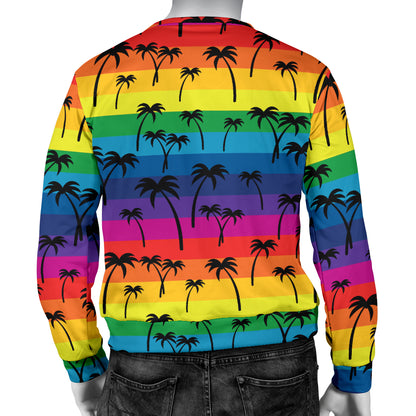 Palm Tree Rainbow Themed Print Men Long Sleeve Sweatshirt