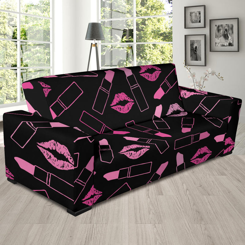 Lipstick Pink Pattern Print Design 01 Sofa Slipcover