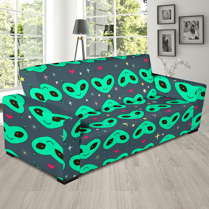 Alien Head Heart Pattern Print Design 03 Sofa Slipcover