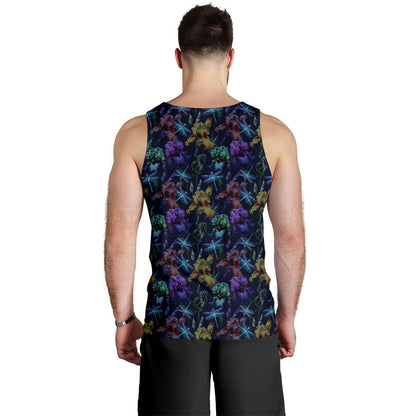 Dragonfly With Floral Print Pattern Men Tank Top