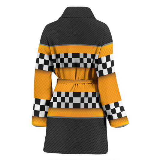 Checkered Pattern Print Design 01 Women Bathrobe
