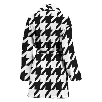 Houndstooth Black White Pattern Print Design 05 Women Bathrobe