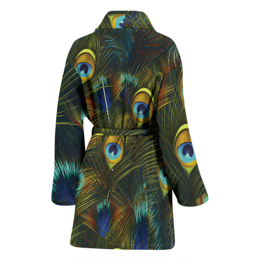 Peacock Feather Pattern Print Design A03 Women Bathrobe
