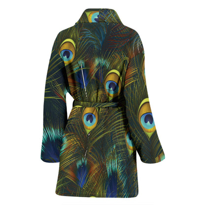 Peacock Feather Pattern Print Design A03 Women Bathrobe
