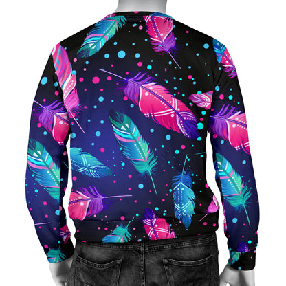 Feather Colorful Boho Design Print Men Long Sleeve Sweatshirt
