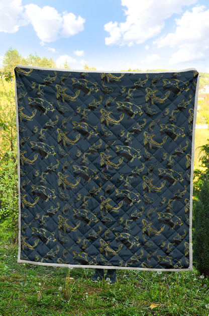 Koi Carp Gold Design Themed Print Quilt Bedspread