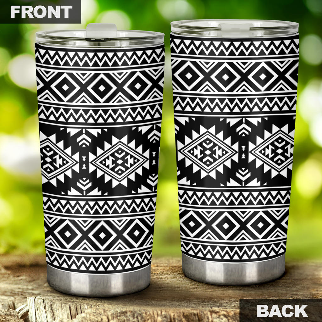 Aztec Black White Print Pattern Tumbler
