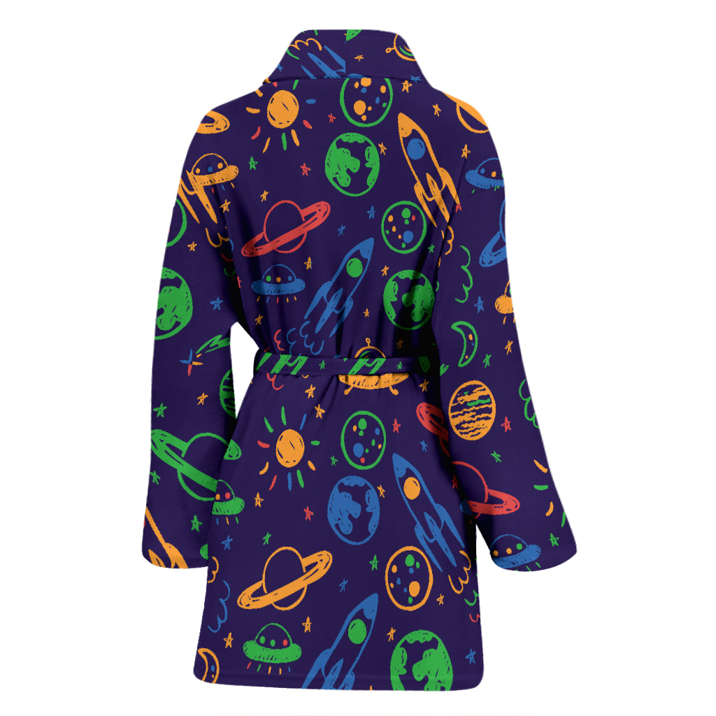 UFO Space Rocket Print Design LKS302 Women Bathrobe