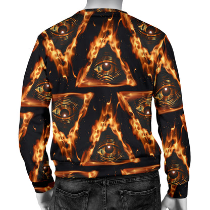 Eye of Horus in Flame Print Men Long Sleeve Sweatshirt
