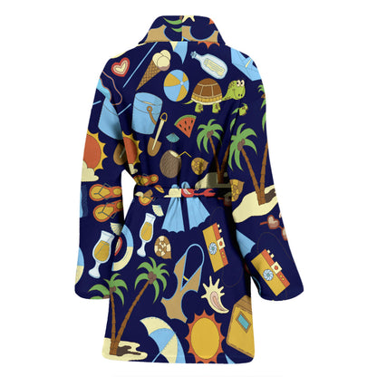 Beach Themed Pattern Print Design 04 Women Bathrobe