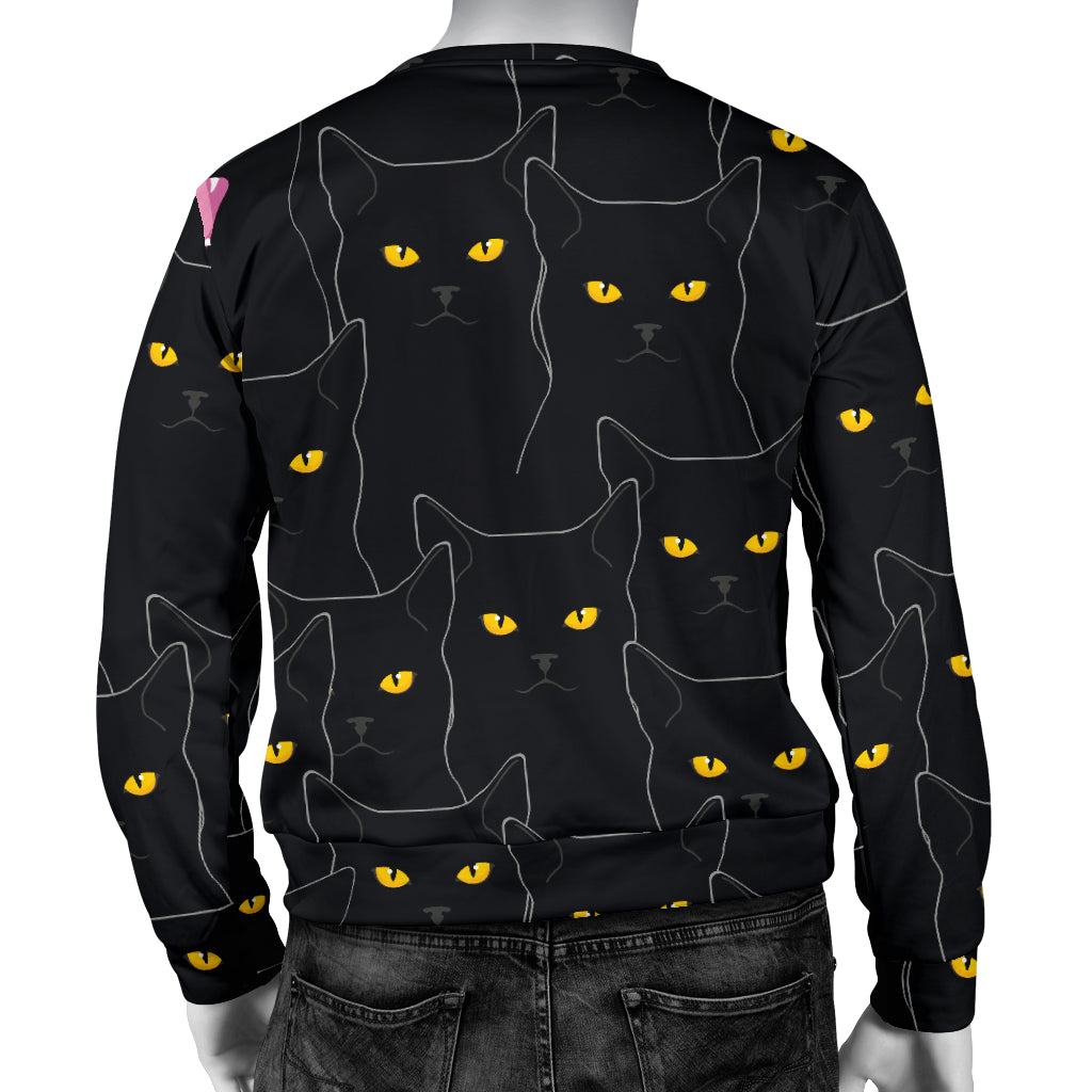 Black Cat Yellow Eyes Print Pattern Men Long Sleeve Sweatshirt