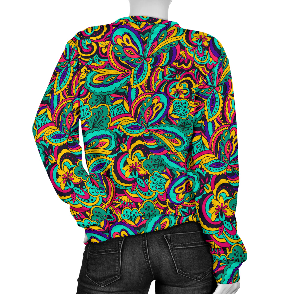 Psychedelic Trippy Floral Design Women Long Sleeve Sweatshirt