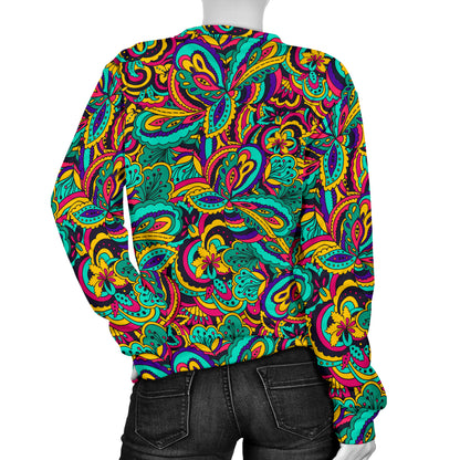Psychedelic Trippy Floral Design Women Long Sleeve Sweatshirt