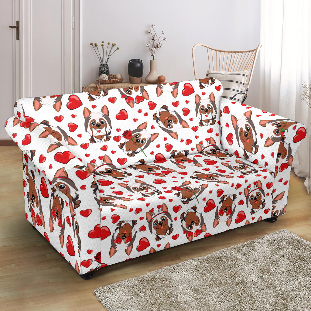 Silky Terriers Heart Print Design LKS302 Loveseat Couch Slipcover