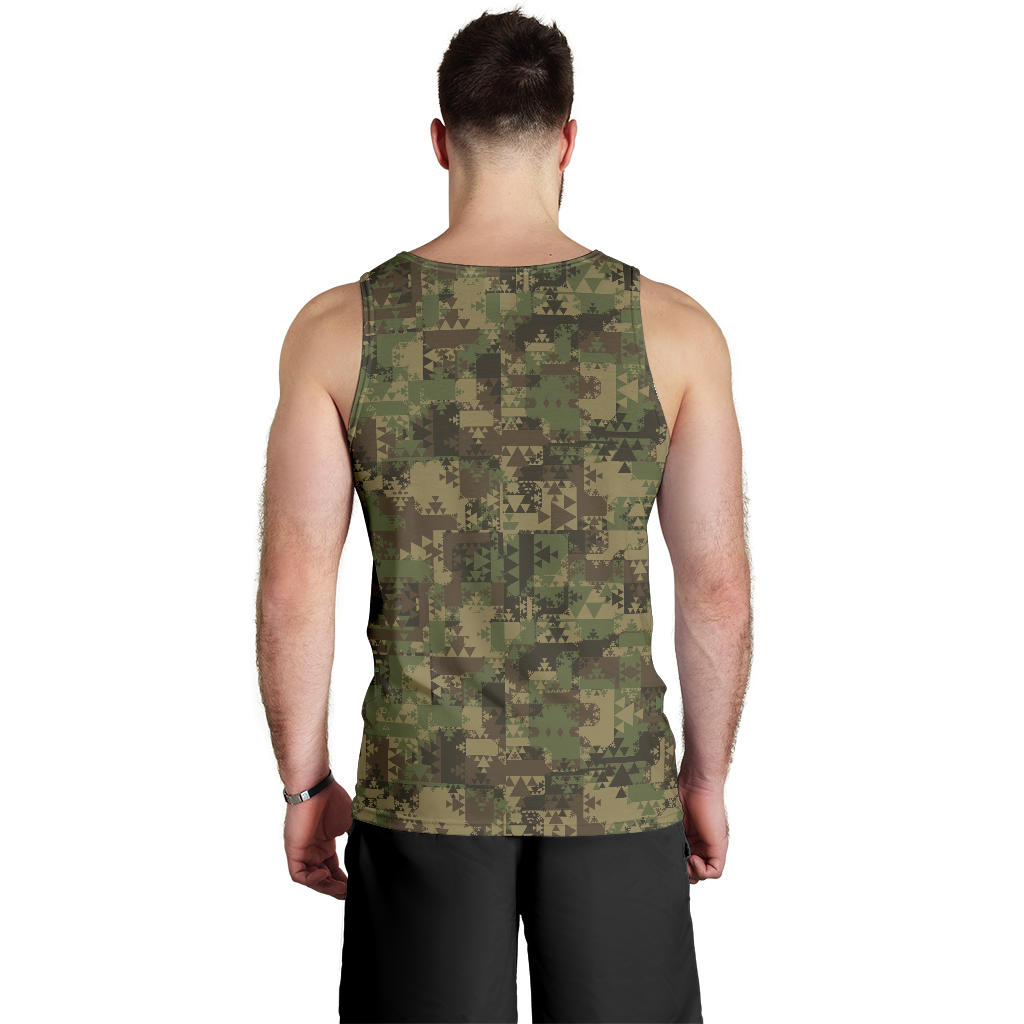 Camouflage Aztec Green Army Print Men Tank Top