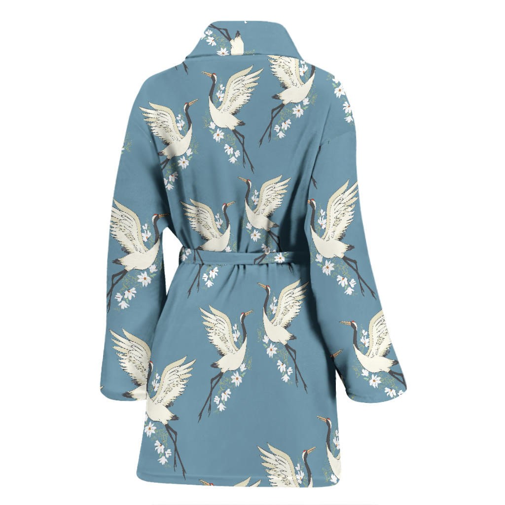 Crane Pattern Print Design 05 Women Bathrobe
