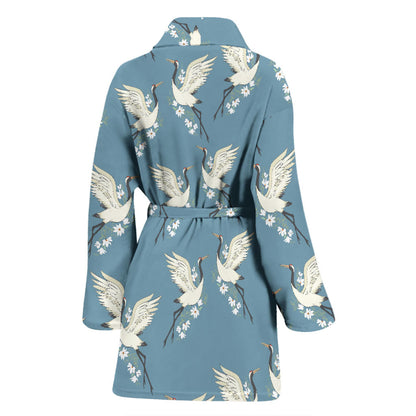 Crane Pattern Print Design 05 Women Bathrobe