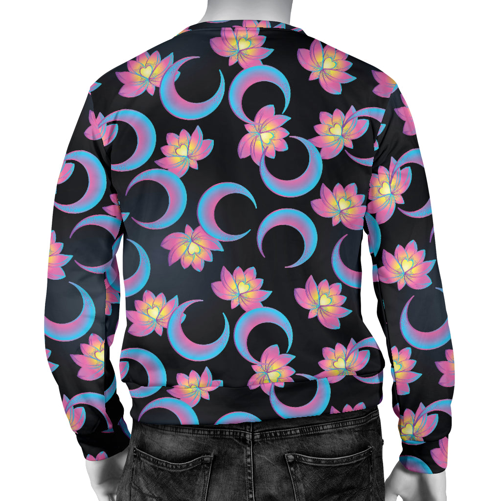 Lotus with Moon Pink Print Themed Men Long Sleeve Sweatshirt