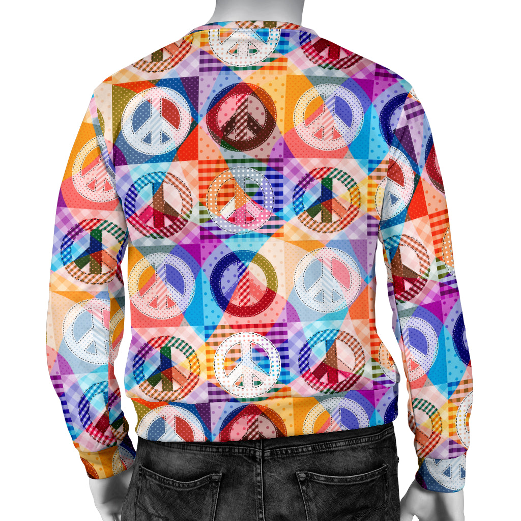 Peace Sign Patchwork Design Print Men Long Sleeve Sweatshirt