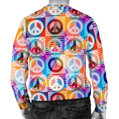 Peace Sign Patchwork Design Print Men Long Sleeve Sweatshirt