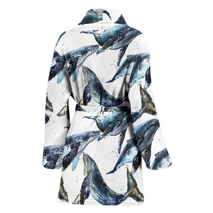 Blue Whale Pattern Print Design 03 Women Bathrobe