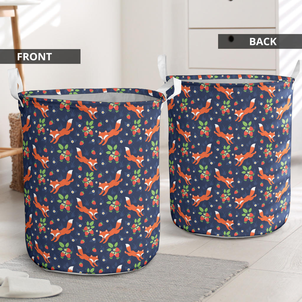 Fox Strawberry Print Pattern Laundry Basket