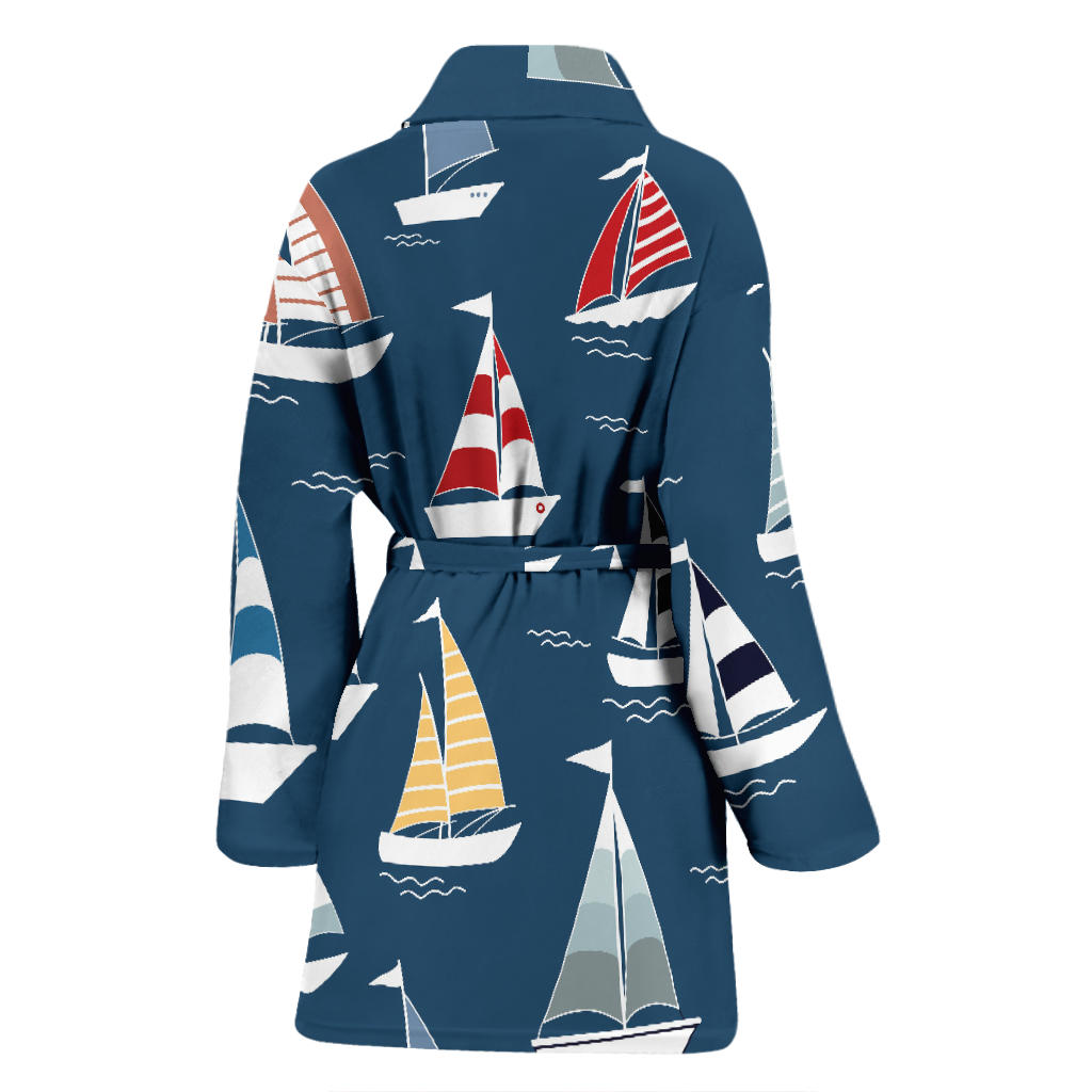 Sailing Ships Pattern Print Design A04 Women Bathrobe