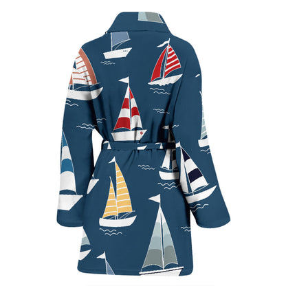 Sailing Ships Pattern Print Design A04 Women Bathrobe