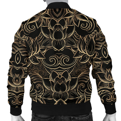 Lotus Gold Mandala Design Themed Men Bomber Jacket
