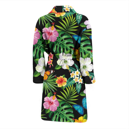 Hibiscus With Butterfly Print Design LKS305 Men Bathrobe