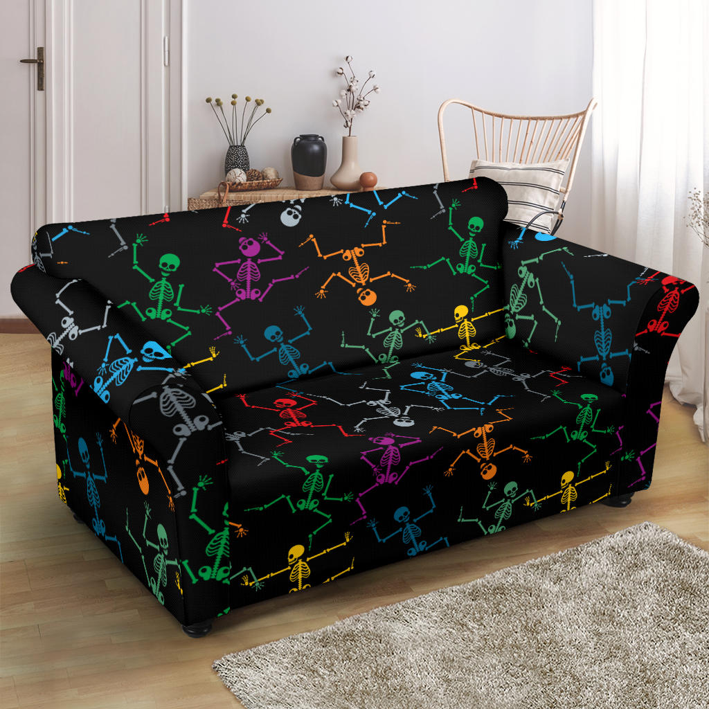 Skeleton Colorful Print Design LKS302 Loveseat Couch Slipcover