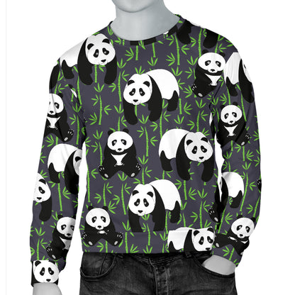 Panda Bear Bamboo Themed Print Men Long Sleeve Sweatshirt