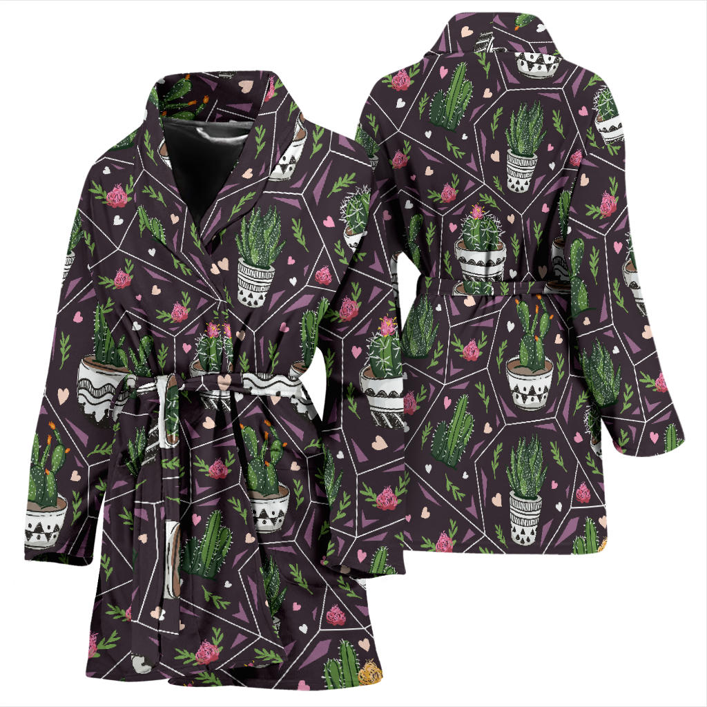 Cactus Pattern Print Design 03 Women Bathrobe