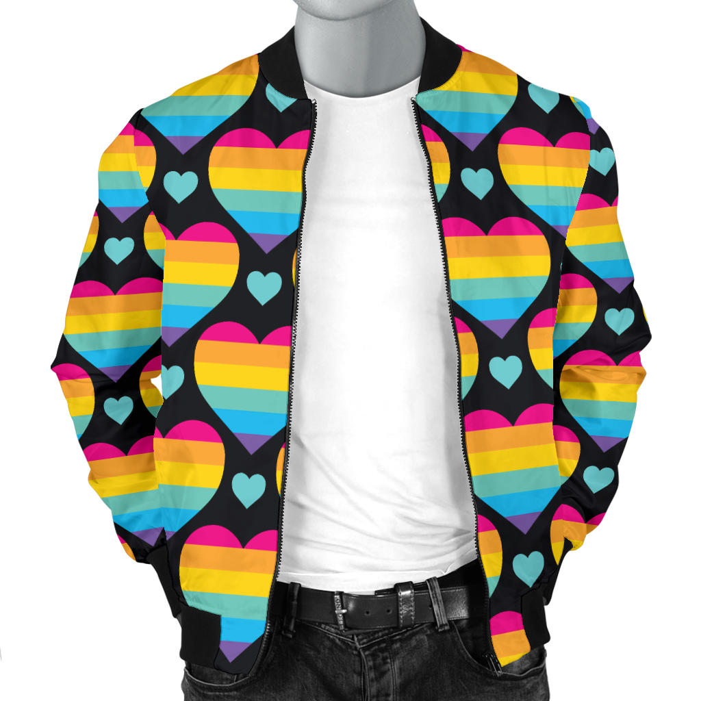 Rainbow Heart Print Pattern Men Bomber Jacket