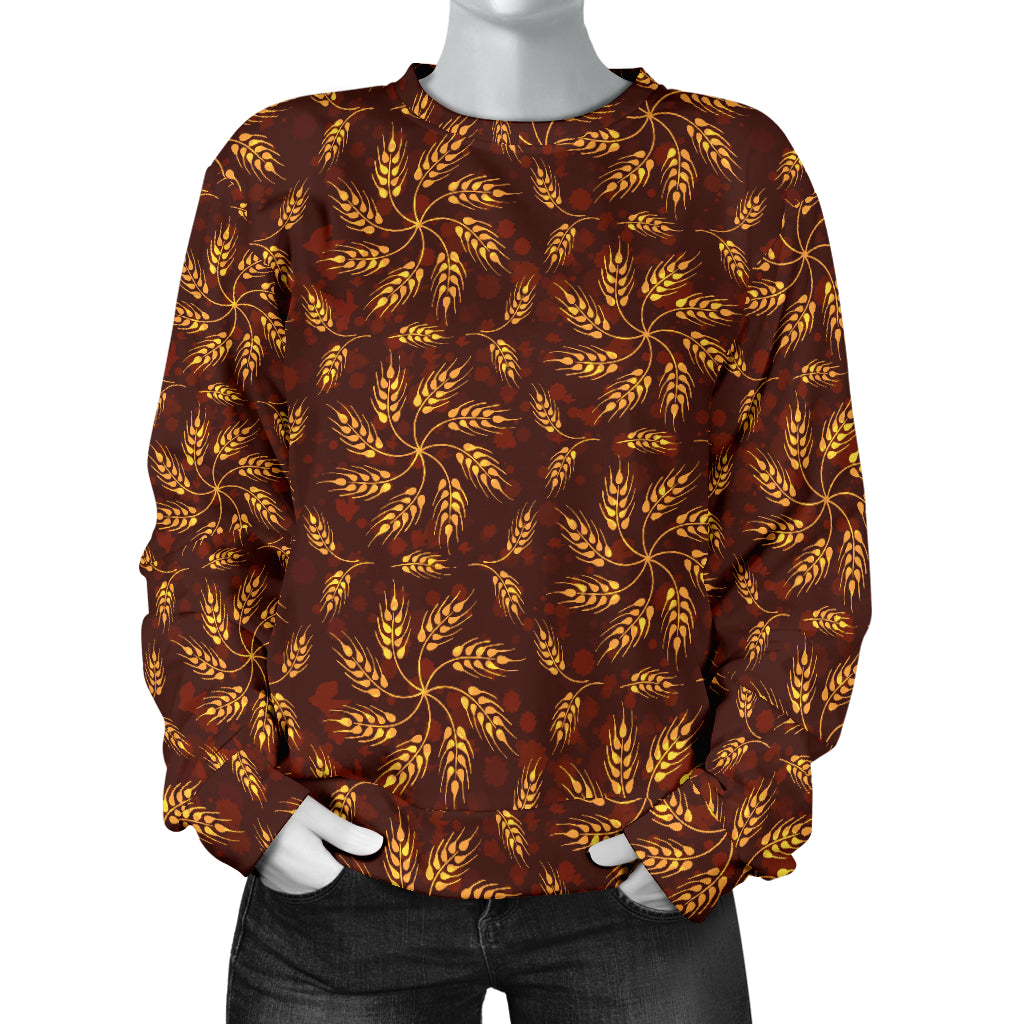 Agricultural Brown Wheat Print Pattern Women Long Sleeve Sweatshirt