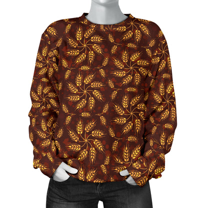 Agricultural Brown Wheat Print Pattern Women Long Sleeve Sweatshirt