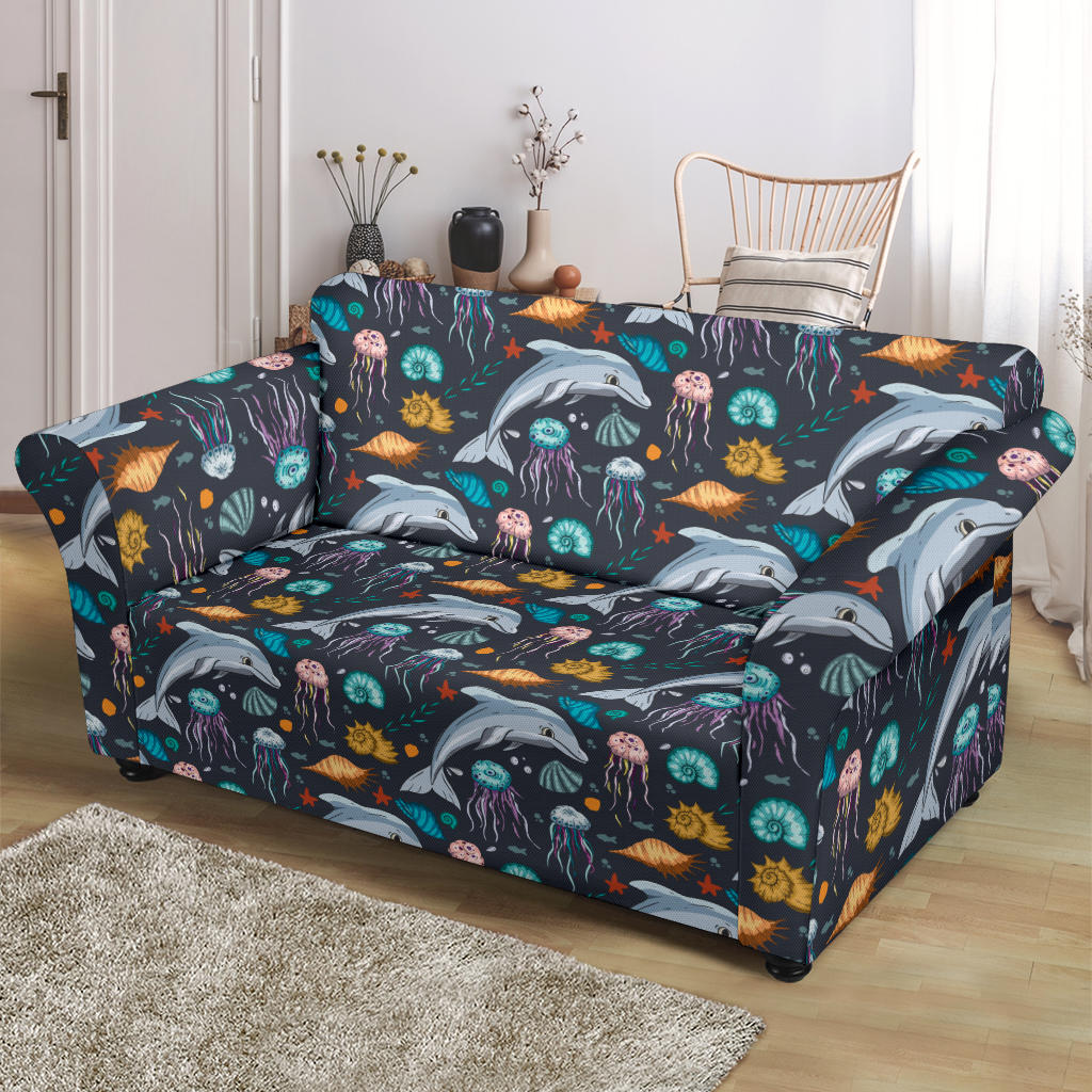 Underwater Dolphin Print Design LKS304 Loveseat Couch Slipcover