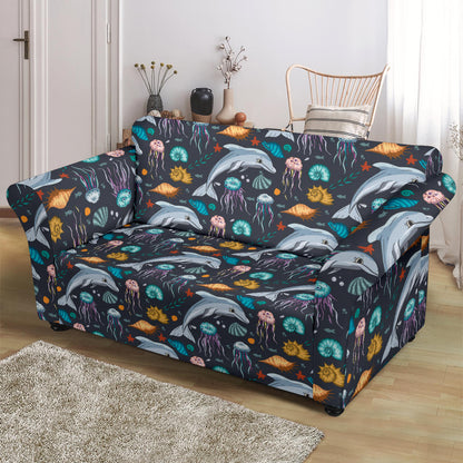 Underwater Dolphin Print Design LKS304 Loveseat Couch Slipcover