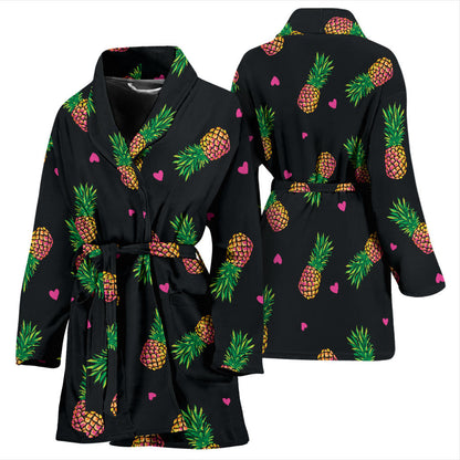 Neon Pineapple Pattern Print Design A04 Women Bathrobe
