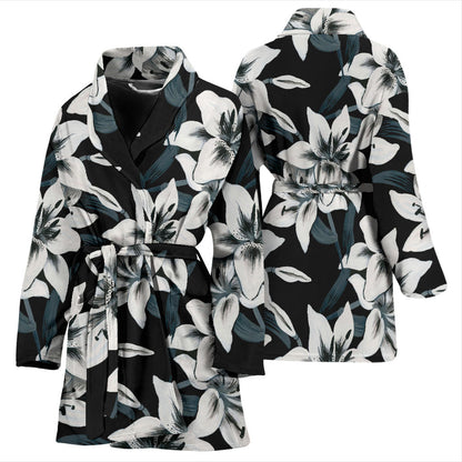 Lily Pattern Print Design 03 Women Bathrobe