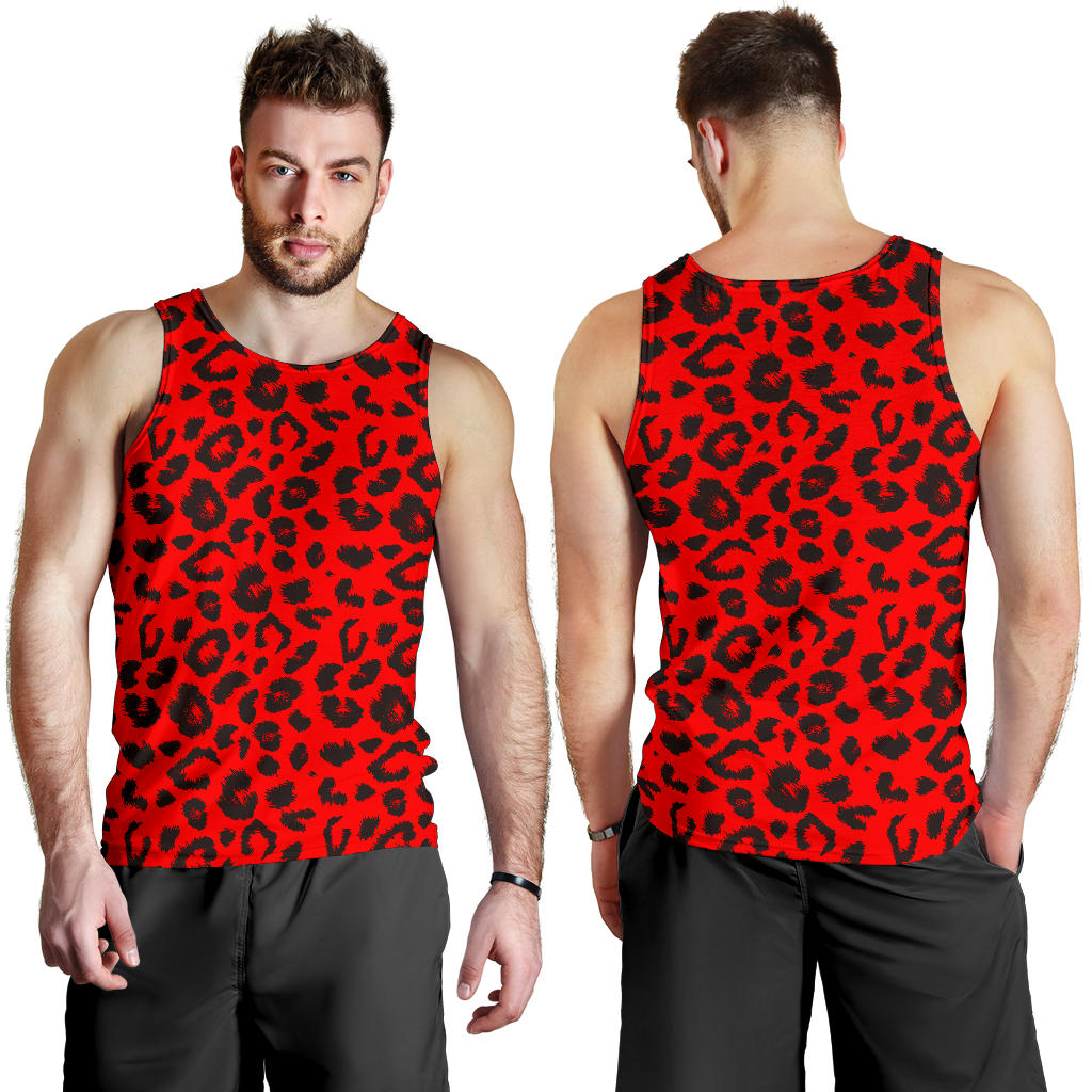 Leopard Red Skin Print Men Tank Top