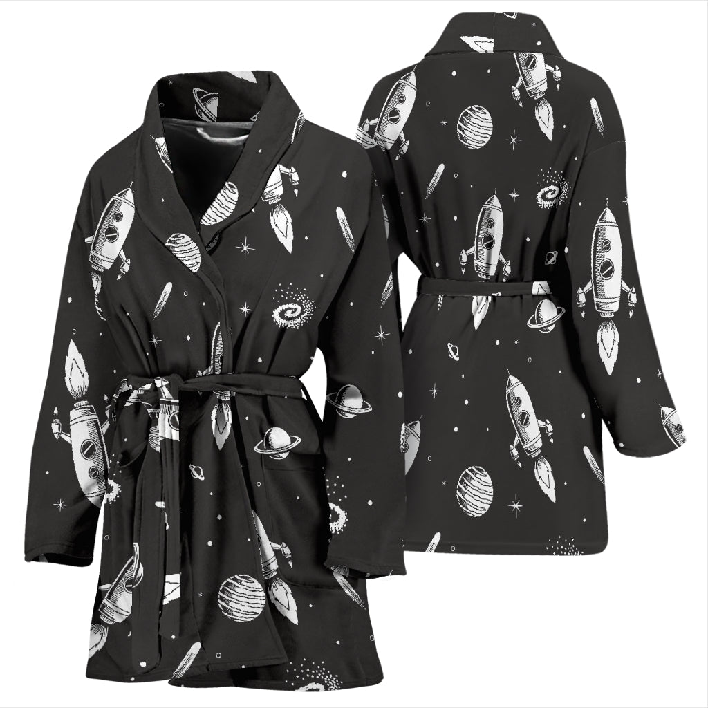 Space Rocket Print Design LKS303 Women Bathrobe
