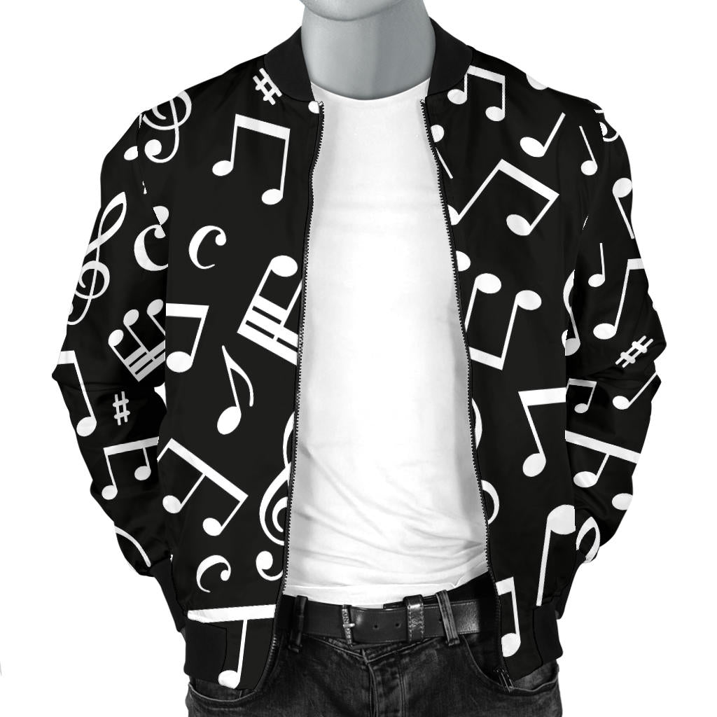 Music Note Black white Themed Print Men Bomber Jacket