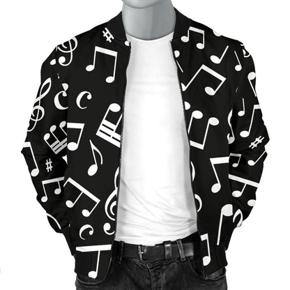 Music Note Black white Themed Print Men Bomber Jacket