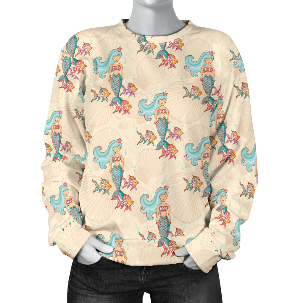 Mermaid Girl With Fish Design Print Women Long Sleeve Sweatshirt