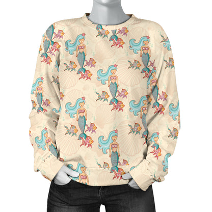 Mermaid Girl With Fish Design Print Women Long Sleeve Sweatshirt